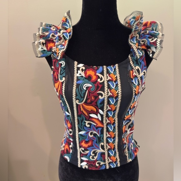 Women’s ANTHROPOLOGIE Eva Franco Florence embroidered corset top- Size Small - Picture 4 of 14